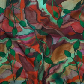Linen and Rayon Woven – Wine Red and Green Painted Flowers and Leaves – Mood Exclusive Watercolor Wetland Print Linen and Rayon Woven – Wine Red and Green Painted Flowers and Leaves – Mood Exclusive Watercolor Wetland Print