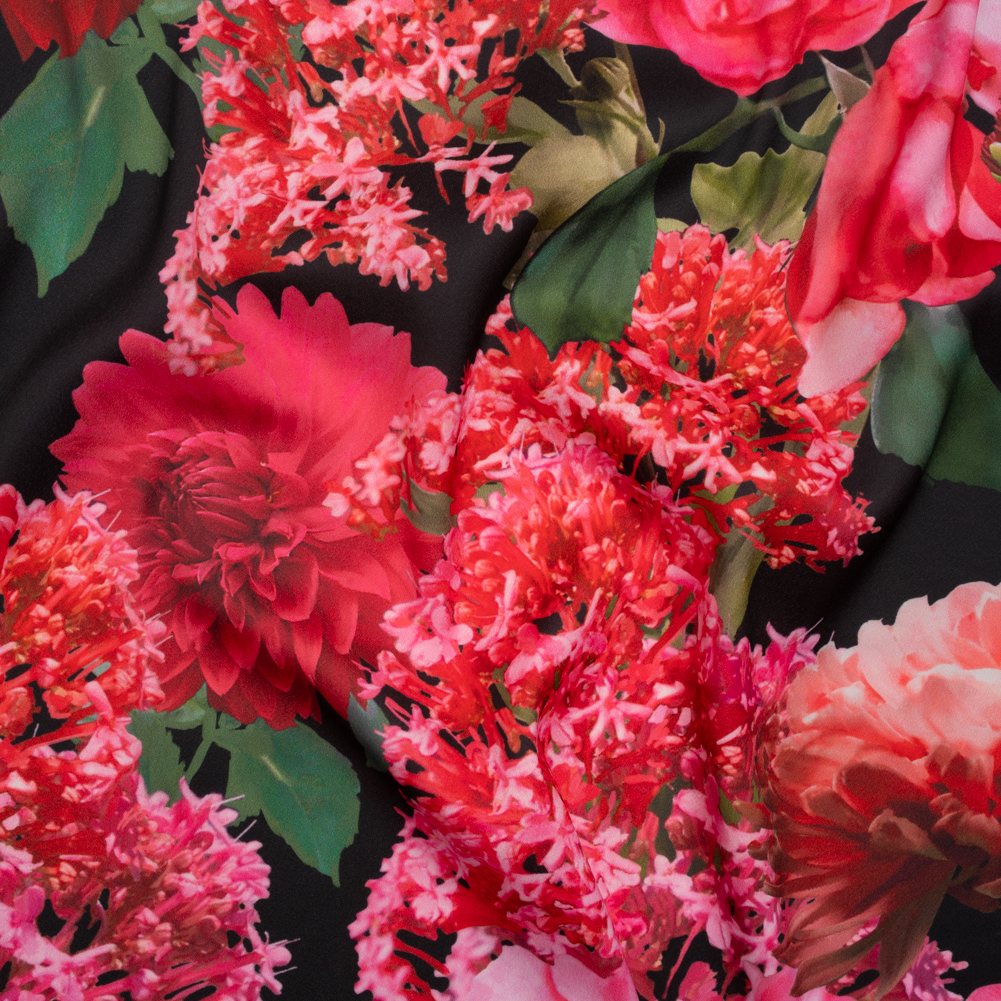 Polyester Crepe-Back Satin – Pink, Red and Black Floral – Mood Exclusive Chrysanthemum Clarity Print Polyester Crepe-Back Satin – Pink, Red and Black Floral – Mood Exclusive Chrysanthemum Clarity Print
