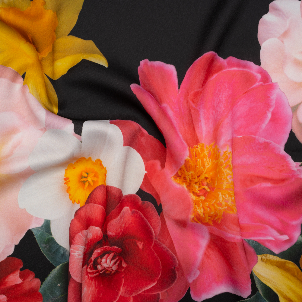Polyester Crepe-Back Satin – Black, Yellow and Red Realistic Flowers – Mood Exclusive Photosynthesis Snapshot Print Polyester Crepe-Back Satin – Black, Yellow and Red Realistic Flowers – Mood Exclusive Photosynthesis Snapshot Print