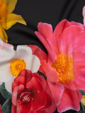 Polyester Crepe-Back Satin – Black, Yellow and Red Realistic Flowers – Mood Exclusive Photosynthesis Snapshot Print Polyester Crepe-Back Satin – Black, Yellow and Red Realistic Flowers – Mood Exclusive Photosynthesis Snapshot Print