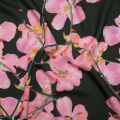 Polyester Crepe-Back Satin – Bright Pink and Black Floral – Mood Exclusive Sakura Whispers Print Polyester Crepe-Back Satin – Bright Pink and Black Floral – Mood Exclusive Sakura Whispers Print