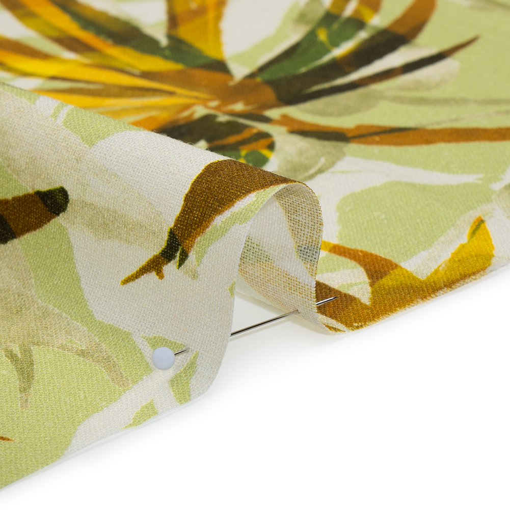 Linen and Rayon Woven - Matcha Green and Yellow Overlapping Leaves - Mood Exclusive Vine Vista Print