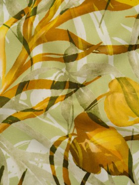 Linen and Rayon Woven – Matcha Green and Yellow Overlapping Leaves – Mood Exclusive Vine Vista Print Linen and Rayon Woven – Matcha Green and Yellow Overlapping Leaves – Mood Exclusive Vine Vista Print