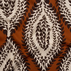 Linen and Rayon Woven – Burnt Orange, Brown and Cream Leafy Ogees – Mood Exclusive Lazy River Print Linen and Rayon Woven – Burnt Orange, Brown and Cream Leafy Ogees – Mood Exclusive Lazy River Print