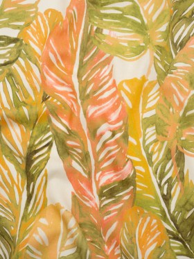Linen and Rayon Woven – Green and Peach Tropical Leaves – Mood Exclusive Monsterosa Print Linen and Rayon Woven – Green and Peach Tropical Leaves – Mood Exclusive Monsterosa Print