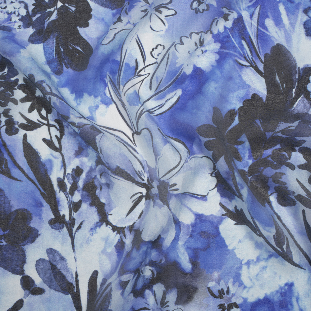 Viscose and Polyester Crepe Organza – Royal Blue and Black Dreamy Florals – Mood Exclusive Dream Weaver Print Viscose and Polyester Crepe Organza – Royal Blue and Black Dreamy Florals – Mood Exclusive Dream Weaver Print