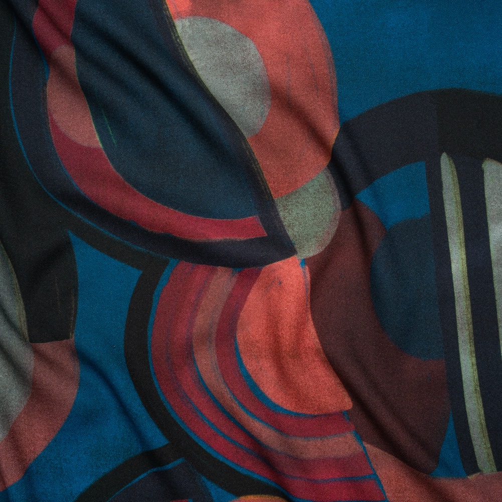 Viscose Crepe – Berry Red, Deep Blue and Navy Soft Geometrics – Mood Exclusive Orphic Orbits Print Viscose Crepe – Berry Red, Deep Blue and Navy Soft Geometrics – Mood Exclusive Orphic Orbits Print