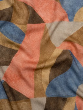 Viscose Crepe – Tan, Rose Coral and Muted Blue Abstract Shapes – Mood Exclusive Drifting Intentions Print Viscose Crepe – Tan, Rose Coral and Muted Blue Abstract Shapes – Mood Exclusive Drifting Intentions Print