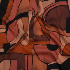 Viscose Crepe – Burgundy, Orange and Peach Abstract Blocks – Mood Exclusive Tumbling Blocks Print Viscose Crepe – Burgundy, Orange and Peach Abstract Blocks – Mood Exclusive Tumbling Blocks Print