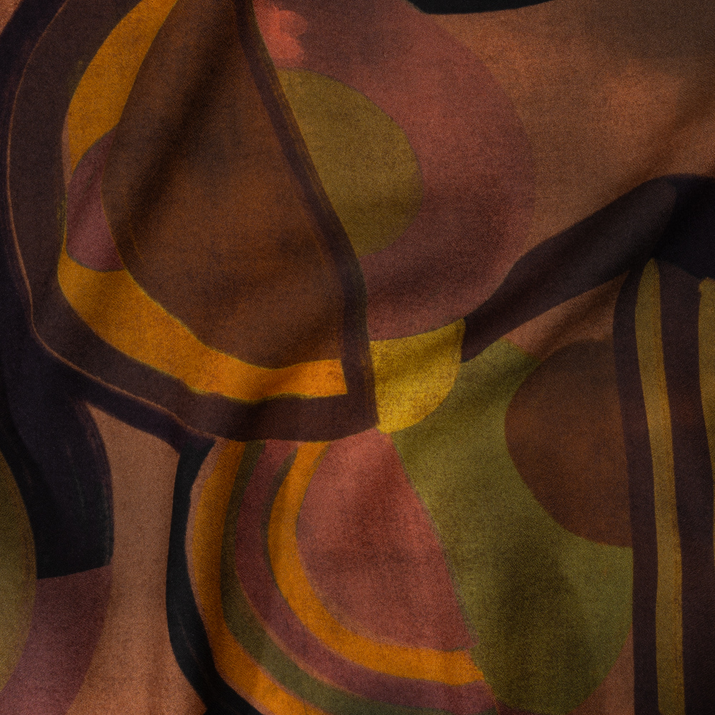 Viscose Crepe – Brown, Dark Red and Olive Green Soft Geometrics – Mood Exclusive Orphic Orbits Print Viscose Crepe – Brown, Dark Red and Olive Green Soft Geometrics – Mood Exclusive Orphic Orbits Print