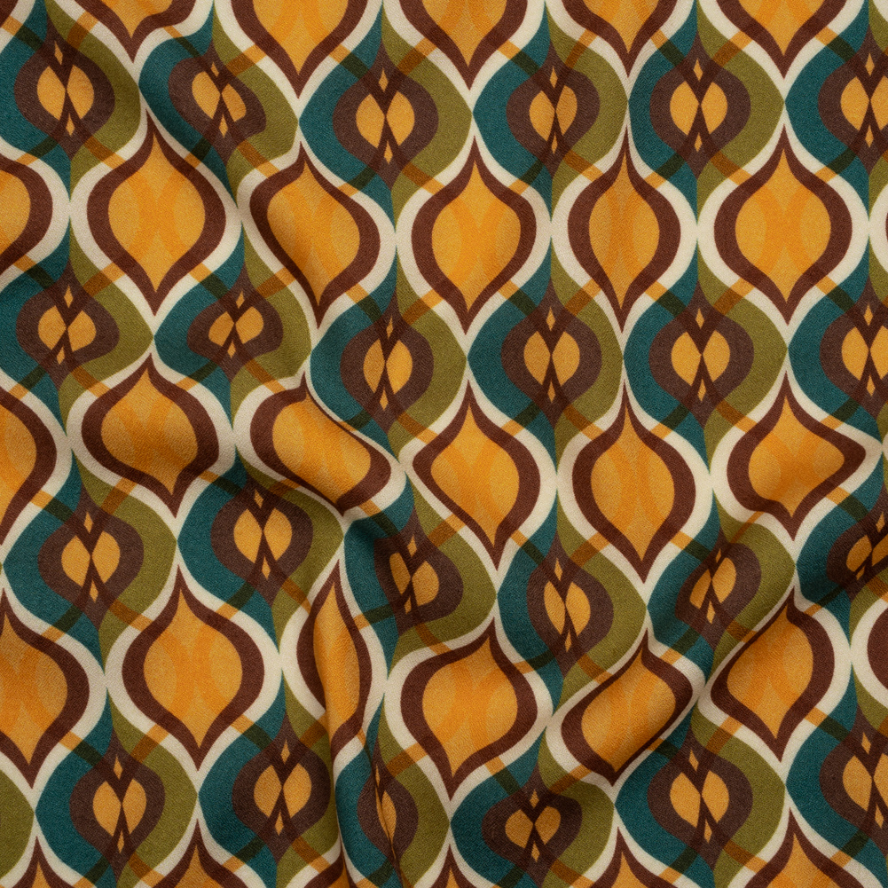 Viscose Crepe – Golden Yellow, Olive Green and Sea Blue Ogees – Mood Exclusive Golden Shore Summer Print Viscose Crepe – Golden Yellow, Olive Green and Sea Blue Ogees – Mood Exclusive Golden Shore Summer Print