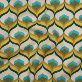 Viscose Crepe – Yellow, Turquoise and Cream Retro Ogees – Mood Exclusive Botanical Breeze Print Viscose Crepe – Yellow, Turquoise and Cream Retro Ogees – Mood Exclusive Botanical Breeze Print
