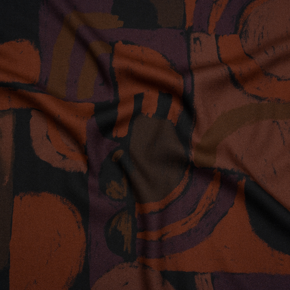 Viscose Crepe – Burgundy, Aubergine and Black Painted Shapes – Mood Exclusive Painted Play Print Viscose Crepe – Burgundy, Aubergine and Black Painted Shapes – Mood Exclusive Painted Play Print