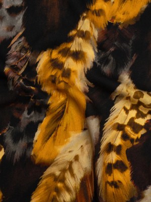 Viscose Crepe – Black, Dark Brown and Golden Yellow Feathers – Mood Exclusive Flight of Fire Print Viscose Crepe – Black, Dark Brown and Golden Yellow Feathers – Mood Exclusive Flight of Fire Print
