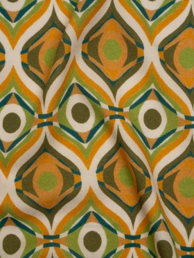 Viscose Crepe – Orange, Lime Green and Dark Blue Eye-Like Ogees – Mood Exclusive Eye Spy Print Viscose Crepe – Orange, Lime Green and Dark Blue Eye-Like Ogees – Mood Exclusive Eye Spy Print