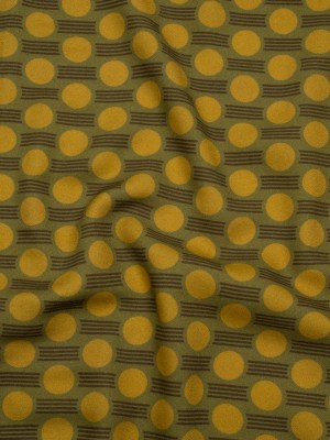 Viscose Crepe – Avocado, Olive Green and Golden Yellow Dots and Dashes – Mood Exclusive Morse Mosaic Print Viscose Crepe – Avocado, Olive Green and Golden Yellow Dots and Dashes – Mood Exclusive Morse Mosaic Print