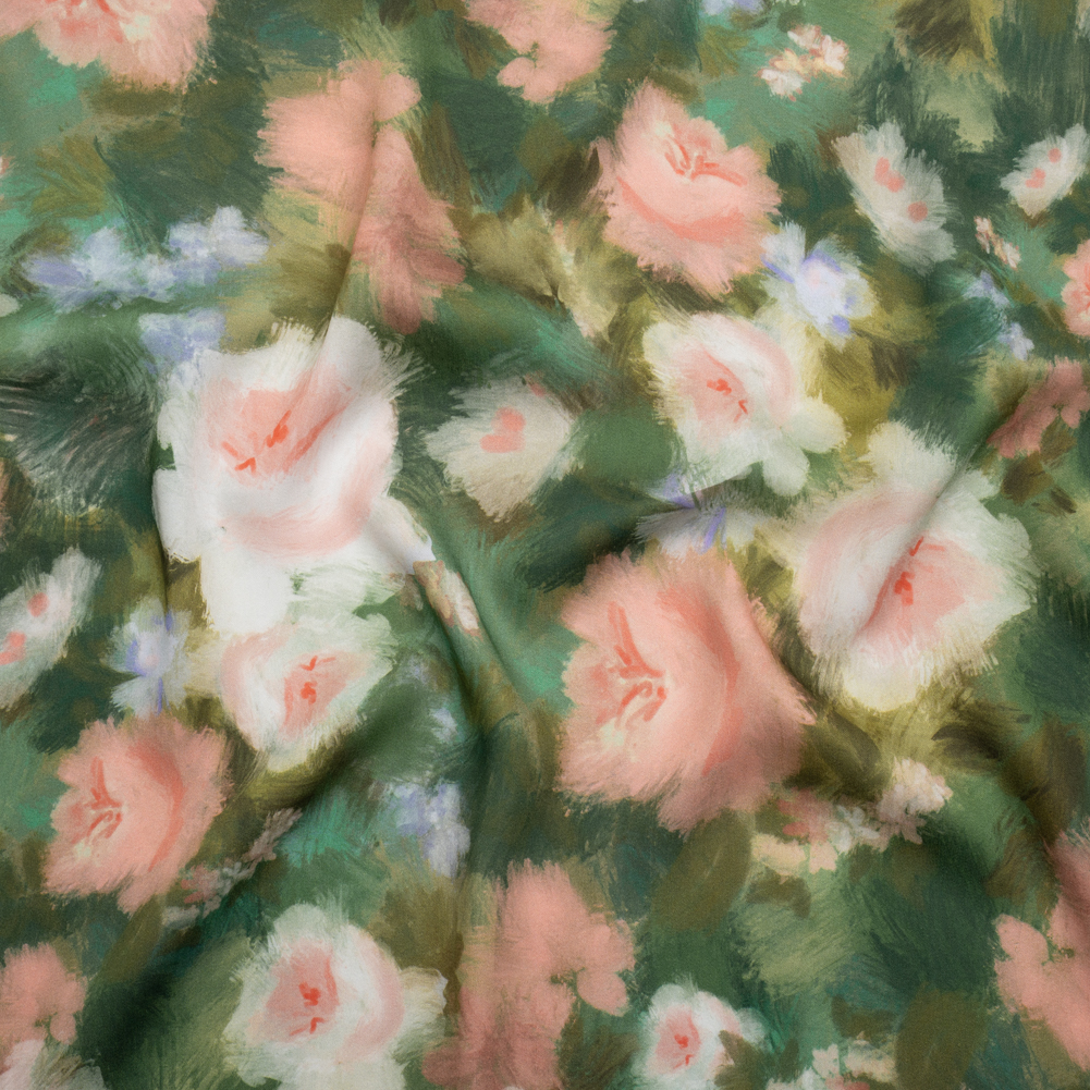 Rayon Challis – Green, Pink and Pale Purple Painterly Flowers – Mood Exclusive Impressions of Spring Print Rayon Challis – Green, Pink and Pale Purple Painterly Flowers – Mood Exclusive Impressions of Spring Print