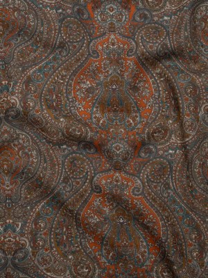 Cotton Crepe – Dark Orange, Blue and Brown Paisley – Mood Exclusive Filigree Flow Print Cotton Crepe – Dark Orange, Blue and Brown Paisley – Mood Exclusive Filigree Flow Print