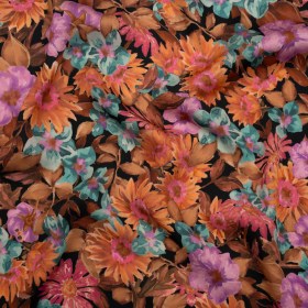 Rayon Challis – Brown, Purple and Blue Green Painted Flowers – Mood Exclusive Watercolor Wonderland Print Rayon Challis – Brown, Purple and Blue Green Painted Flowers – Mood Exclusive Watercolor Wonderland Print