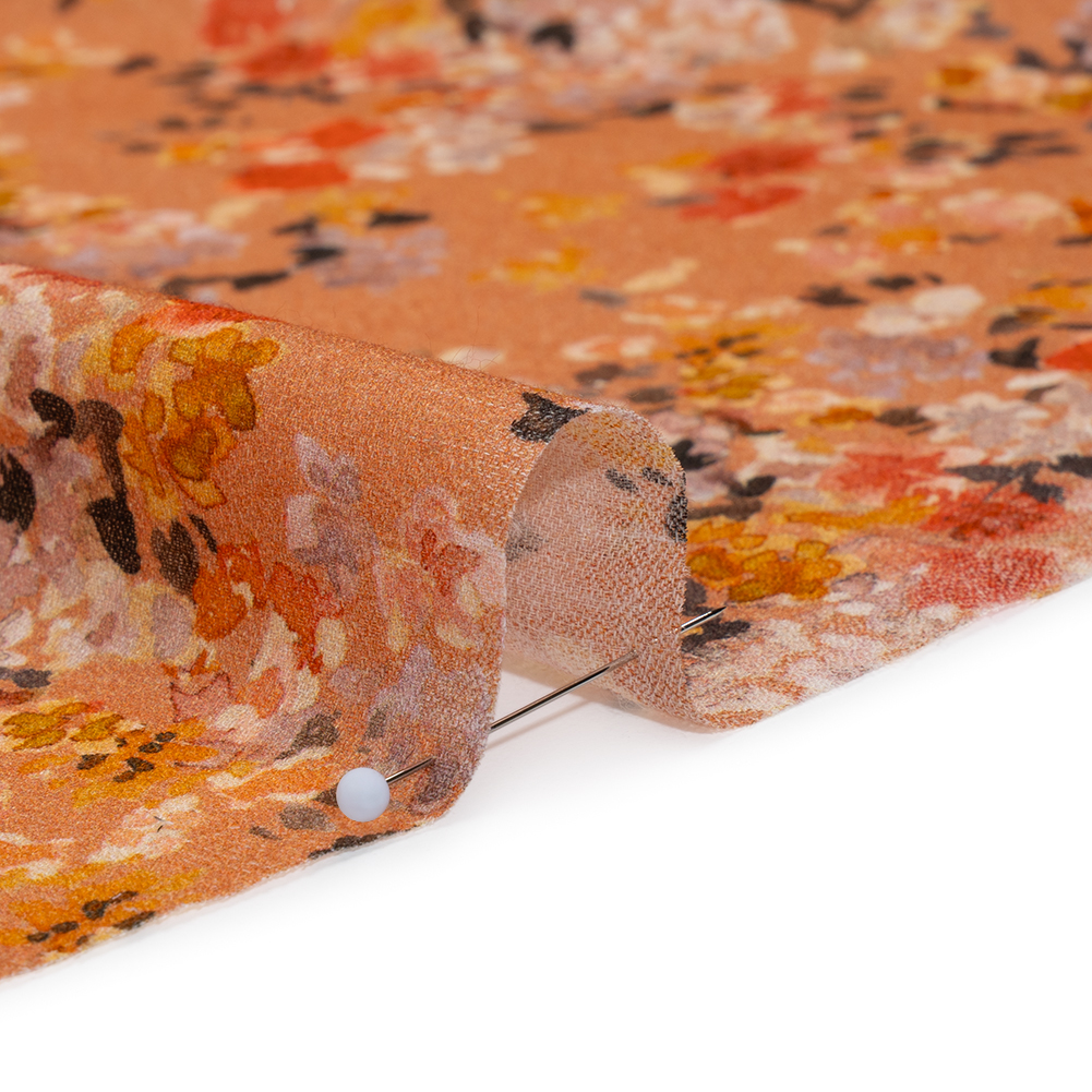 Cotton Crepe – Peach, Red and Golden Yellow Spotty Florals – Mood Exclusive Dancing Drifts Print Cotton Crepe – Peach, Red and Golden Yellow Spotty Florals – Mood Exclusive Dancing Drifts Print