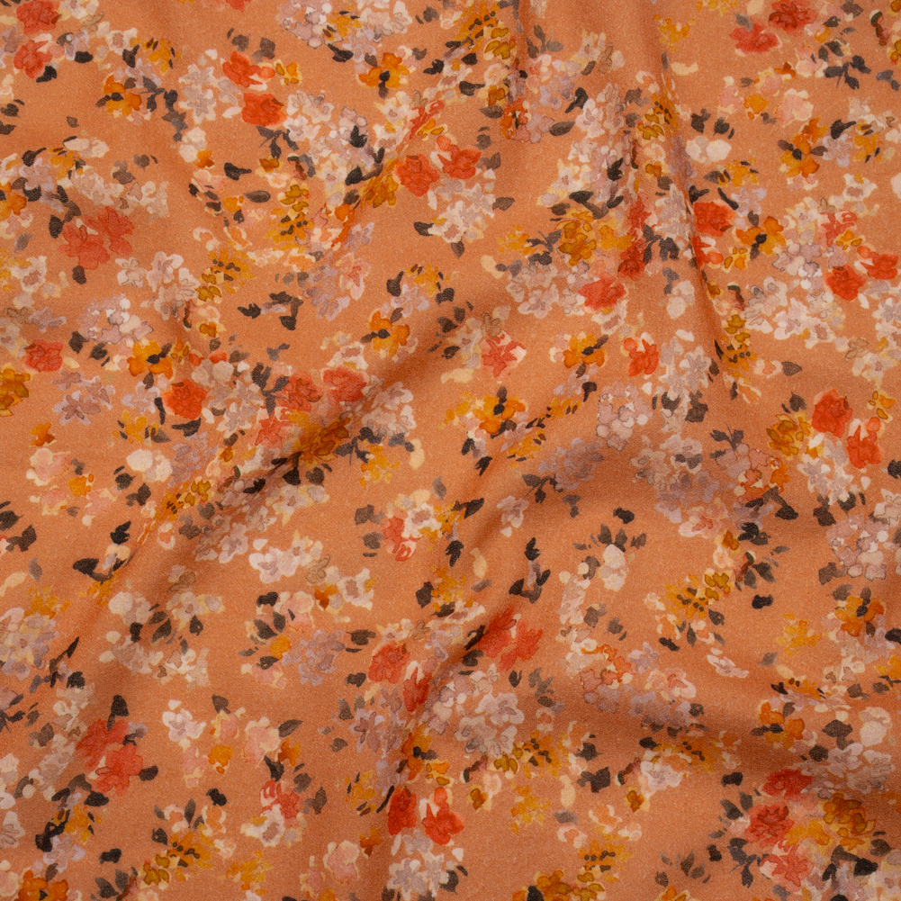 Cotton Crepe – Peach, Red and Golden Yellow Spotty Florals – Mood Exclusive Dancing Drifts Print Cotton Crepe – Peach, Red and Golden Yellow Spotty Florals – Mood Exclusive Dancing Drifts Print