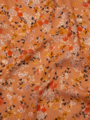 Cotton Crepe – Peach, Red and Golden Yellow Spotty Florals – Mood Exclusive Dancing Drifts Print Cotton Crepe – Peach, Red and Golden Yellow Spotty Florals – Mood Exclusive Dancing Drifts Print