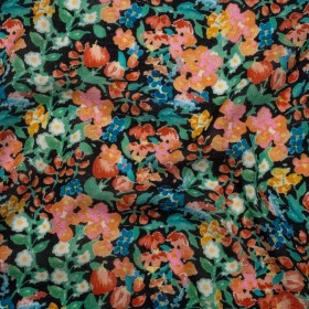 Cotton Crepe – Red, Green and Black Watercolor Flowers – Mood Exclusive Twilight Floralia Print Cotton Crepe – Red, Green and Black Watercolor Flowers – Mood Exclusive Twilight Floralia Print