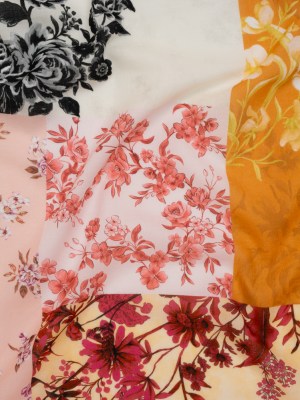 Cotton Crepe – Orange, Pink and Cream Floral Patchwork – Mood Exclusive Bloom Block Party Print Cotton Crepe – Orange, Pink and Cream Floral Patchwork – Mood Exclusive Bloom Block Party Print