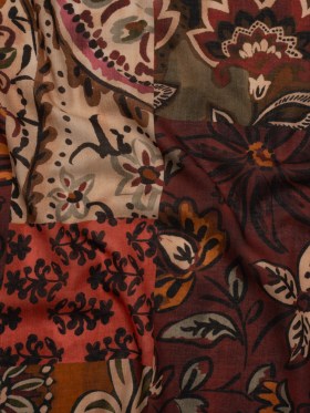 Cotton Crepe – Burgundy, Burnt Orange and Beige Floral Patchwork – Mood Exclusive Bordeaux Blossoms Print Cotton Crepe – Burgundy, Burnt Orange and Beige Floral Patchwork – Mood Exclusive Bordeaux Blossoms Print