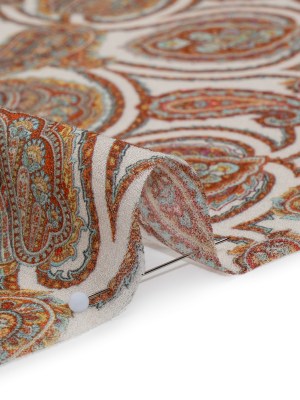 Cotton Crepe – White, Red and Sky Blue Paisley – Mood Exclusive Scroll Spectrum Print Cotton Crepe – White, Red and Sky Blue Paisley – Mood Exclusive Scroll Spectrum Print