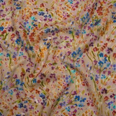 Cotton Crepe – Taupe and Rainbow Painted Flowers – Mood Exclusive Prismatic Petals Print Cotton Crepe – Taupe and Rainbow Painted Flowers – Mood Exclusive Prismatic Petals Print