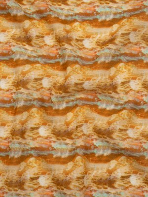 Cotton Crepe – Burnt Orange and Aqua Abstract Jellyfish Stripes – Mood Exclusive Tentacle Trails Print Cotton Crepe – Burnt Orange and Aqua Abstract Jellyfish Stripes – Mood Exclusive Tentacle Trails Print