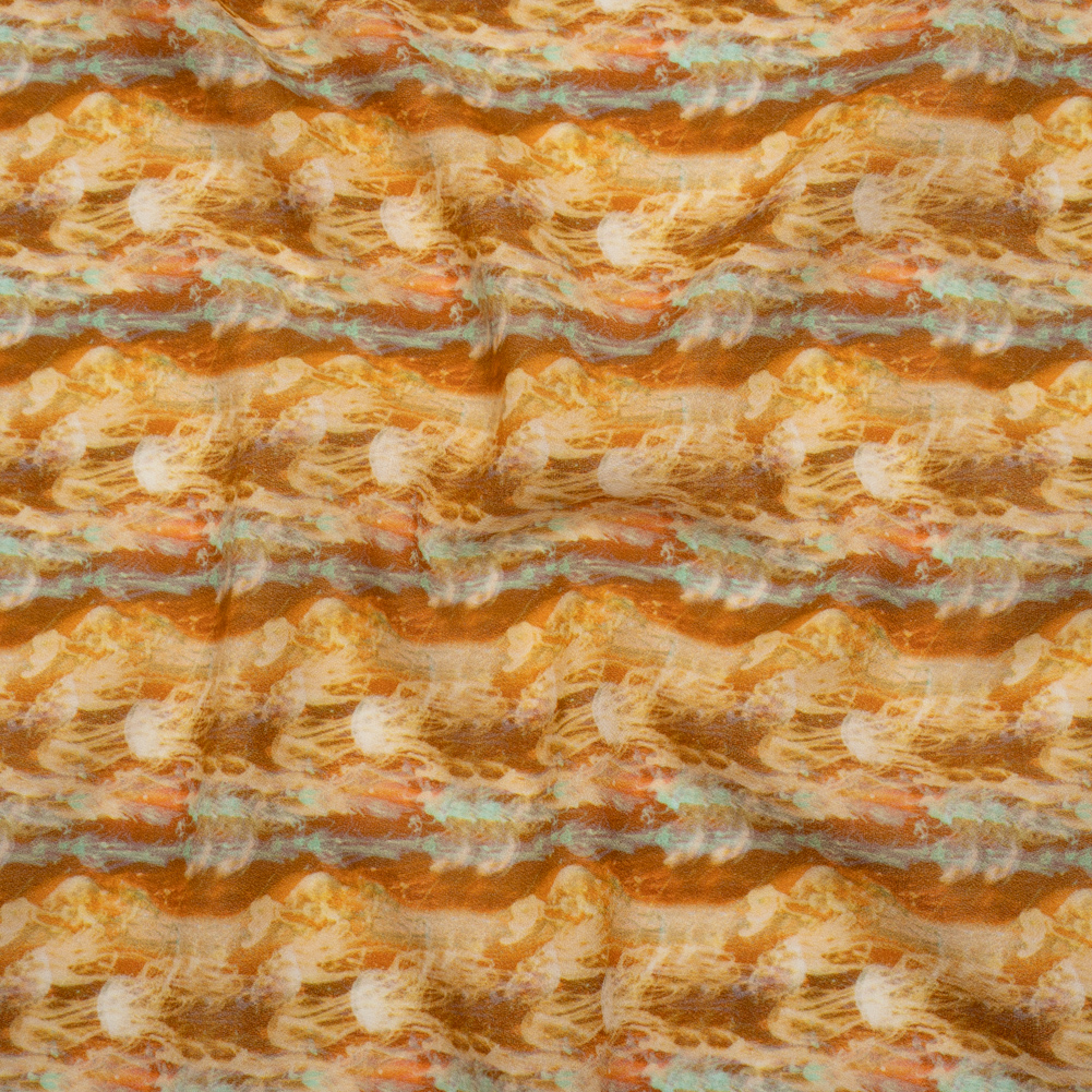 Cotton Crepe – Burnt Orange and Aqua Abstract Jellyfish Stripes – Mood Exclusive Tentacle Trails Print Cotton Crepe – Burnt Orange and Aqua Abstract Jellyfish Stripes – Mood Exclusive Tentacle Trails Print