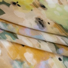 Cotton Crepe – Green, Orange and Beige Abstract Streaks and Spots – Mood Exclusive Scatterstroke Print Cotton Crepe – Green, Orange and Beige Abstract Streaks and Spots – Mood Exclusive Scatterstroke Print