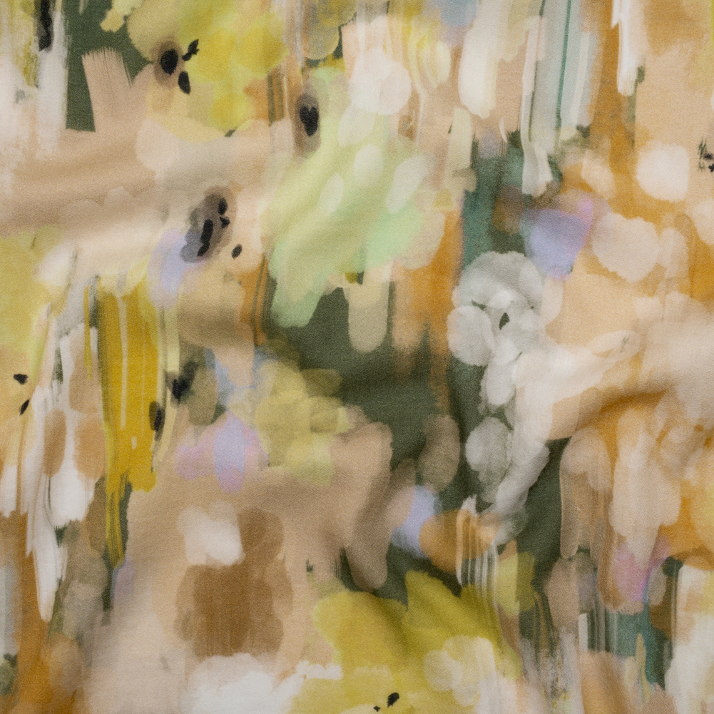 Cotton Crepe – Green, Orange and Beige Abstract Streaks and Spots – Mood Exclusive Scatterstroke Print Cotton Crepe – Green, Orange and Beige Abstract Streaks and Spots – Mood Exclusive Scatterstroke Print