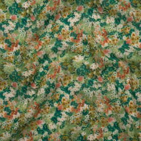 Cotton Crepe – Green, Orange and Cream Little Flowers – Mood Exclusive Greenhouse Garden Print Cotton Crepe – Green, Orange and Cream Little Flowers – Mood Exclusive Greenhouse Garden Print