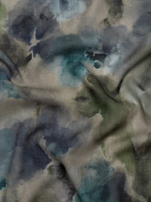 Cotton Crepe – Gray, Olive and Dark Blue Abstract Watercolor – Mood Exclusive Flowing Horizons Print Cotton Crepe – Gray, Olive and Dark Blue Abstract Watercolor – Mood Exclusive Flowing Horizons Print