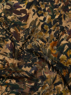 Cotton Crepe – Dark Green, Pale Golden Yellow and Red Brown Floral – Mood Exclusive Golden Grove Print Cotton Crepe – Dark Green, Pale Golden Yellow and Red Brown Floral – Mood Exclusive Golden Grove Print