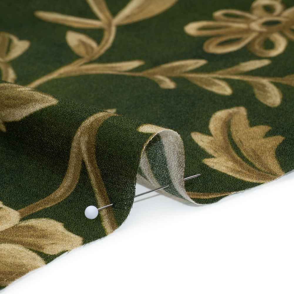 Cotton Crepe – Forest Green and Muted Gold Ornate Floral Vines – Mood Exclusive Gilded Vines Print Cotton Crepe – Forest Green and Muted Gold Ornate Floral Vines – Mood Exclusive Gilded Vines Print