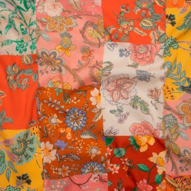 Slubbed Gauzy Cotton Woven – Orange, Pink and Yellow Paisley and Floral Patchwork – Mood Exclusive Petal Patchwork Print Slubbed Gauzy Cotton Woven – Orange, Pink and Yellow Paisley and Floral Patchwork – Mood Exclusive Petal Patchwork Print