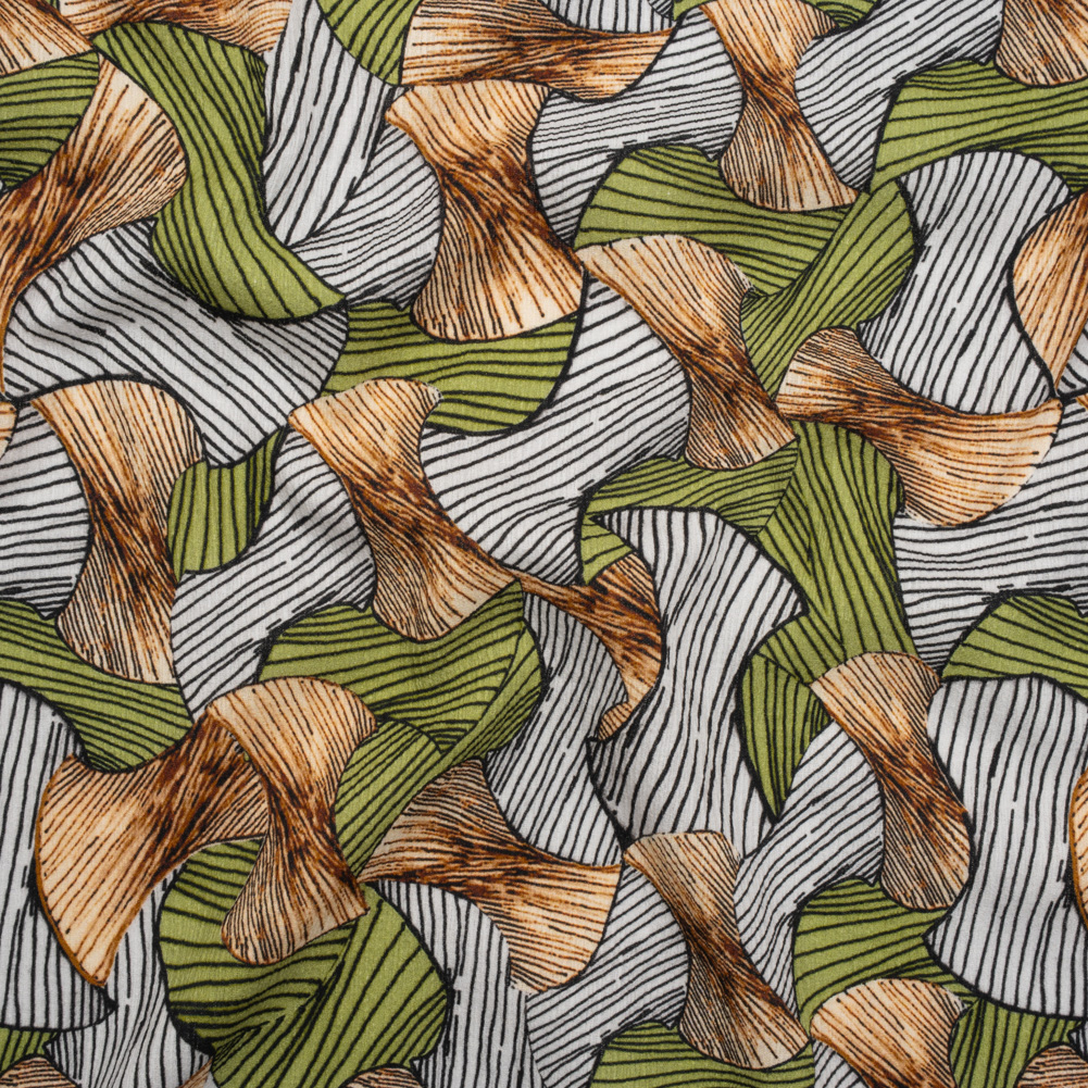 Slubbed Gauzy Cotton Woven – Green, Brown and White Abstract – Mood Exclusive Tantric Tessellations Print Slubbed Gauzy Cotton Woven – Green, Brown and White Abstract – Mood Exclusive Tantric Tessellations Print