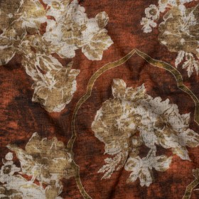 Cotton Crepe – Red Ochre, Beige and Cream Distressed Roses and Frames – Mood Exclusive Gilded Memory Print Cotton Crepe – Red Ochre, Beige and Cream Distressed Roses and Frames – Mood Exclusive Gilded Memory Print