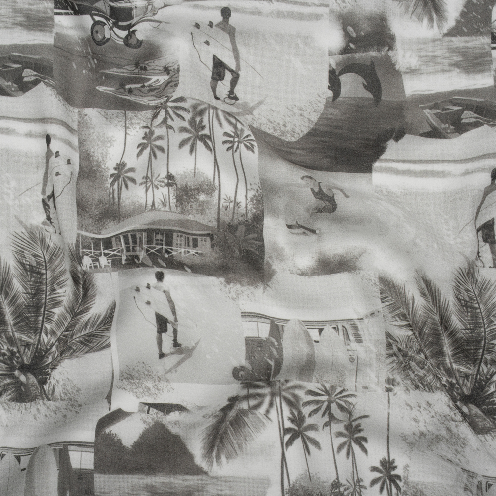 Cotton Crepe – Black, White and Gray Beach Scenes Patchwork – Mood Exclusive Seaside Snapshots Print Cotton Crepe – Black, White and Gray Beach Scenes Patchwork – Mood Exclusive Seaside Snapshots Print