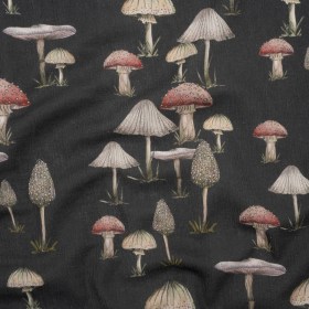 Slubbed Gauzy Cotton Woven – Charcoal, Red and Beige Mushrooms – Mood Exclusive Moonlit Mycelium Print Slubbed Gauzy Cotton Woven – Charcoal, Red and Beige Mushrooms – Mood Exclusive Moonlit Mycelium Print