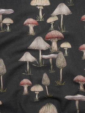 Slubbed Gauzy Cotton Woven – Charcoal, Red and Beige Mushrooms – Mood Exclusive Moonlit Mycelium Print Slubbed Gauzy Cotton Woven – Charcoal, Red and Beige Mushrooms – Mood Exclusive Moonlit Mycelium Print