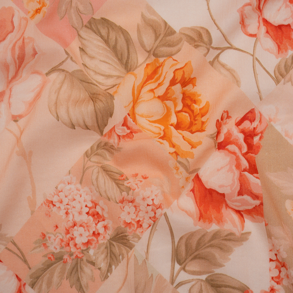 Crinkled Cotton Gauzy Woven – Peach, Orange and Sage Fractured Floral Patchwork – Mood Exclusive Cottage Curios Print Crinkled Cotton Gauzy Woven – Peach, Orange and Sage Fractured Floral Patchwork – Mood Exclusive Cottage Curios Print