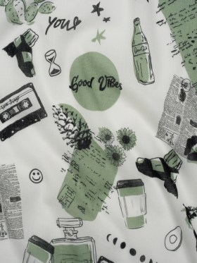 Crinkled Cotton Gauzy Woven – Sage Green, Black and White Miscellaneous Objects – Mood Exclusive Curated Curiosities Print Crinkled Cotton Gauzy Woven – Sage Green, Black and White Miscellaneous Objects – Mood Exclusive Curated Curiosities Print