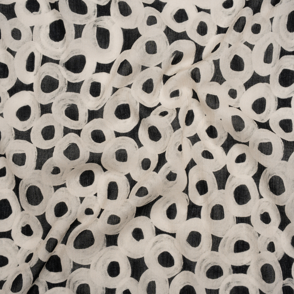 Crinkled Cotton Gauzy Woven – Black and White Painted Circles – Mood Exclusive The Space Between Print Crinkled Cotton Gauzy Woven – Black and White Painted Circles – Mood Exclusive The Space Between Print