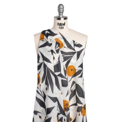 Crinkled Cotton Gauzy Woven – White, Charcoal Gray and Golden Orange Geometric Florals – Mood Exclusive Fractal Foliage Print Crinkled Cotton Gauzy Woven – White, Charcoal Gray and Golden Orange Geometric Florals – Mood Exclusive Fractal Foliage Print