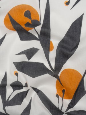 Crinkled Cotton Gauzy Woven – White, Charcoal Gray and Golden Orange Geometric Florals – Mood Exclusive Fractal Foliage Print Crinkled Cotton Gauzy Woven – White, Charcoal Gray and Golden Orange Geometric Florals – Mood Exclusive Fractal Foliage Print